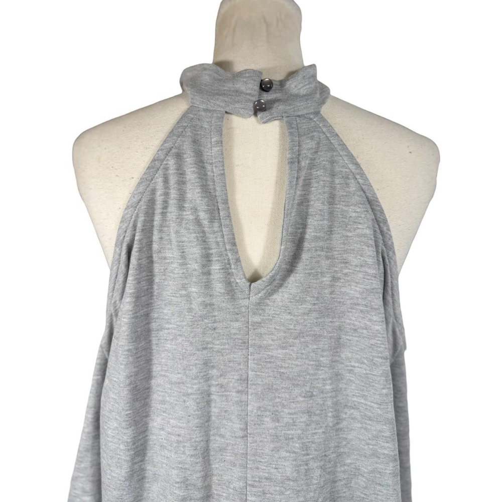 VENUS Cold Shoulder Top Womens L Gray Rhinestone Keyhole Halter Long Sleeve - Picture 6 of 17